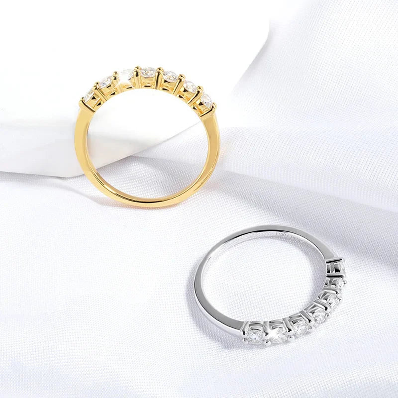 18k Plated 3MM 7 Stones Moissanite Rings for Women Classic Match Diamond Wedding Bands 925 Sterling Silver Jewelry