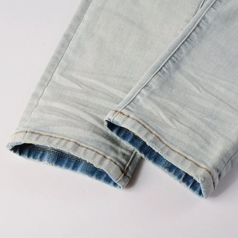 Spring and Autumn New Trend Solid Color Straight Tube Ripped Stretch Jeans Men Casual Comfortable Breathable High-Quality Jeans