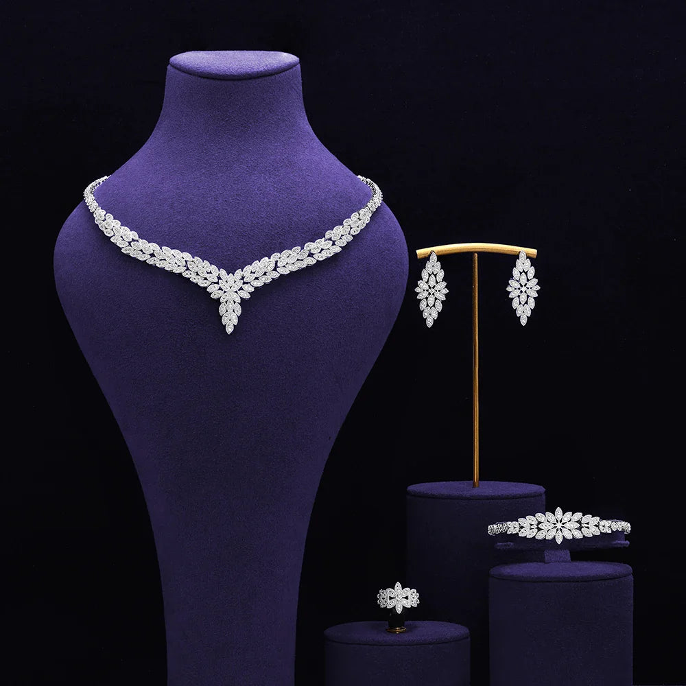 Bridal Zirconia Full Jewelry Set for Ladies Party Luxury Dubai Nigeria CZ Crystal Wedding Necklace Set