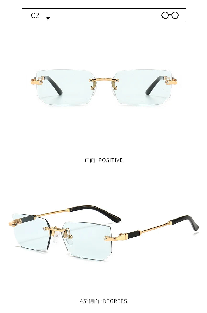 Fashion Rimless Rectangle Sunglasses Popular Women Men Shades Small Square Sun Glasses For Female Male Summer Traveling glasses