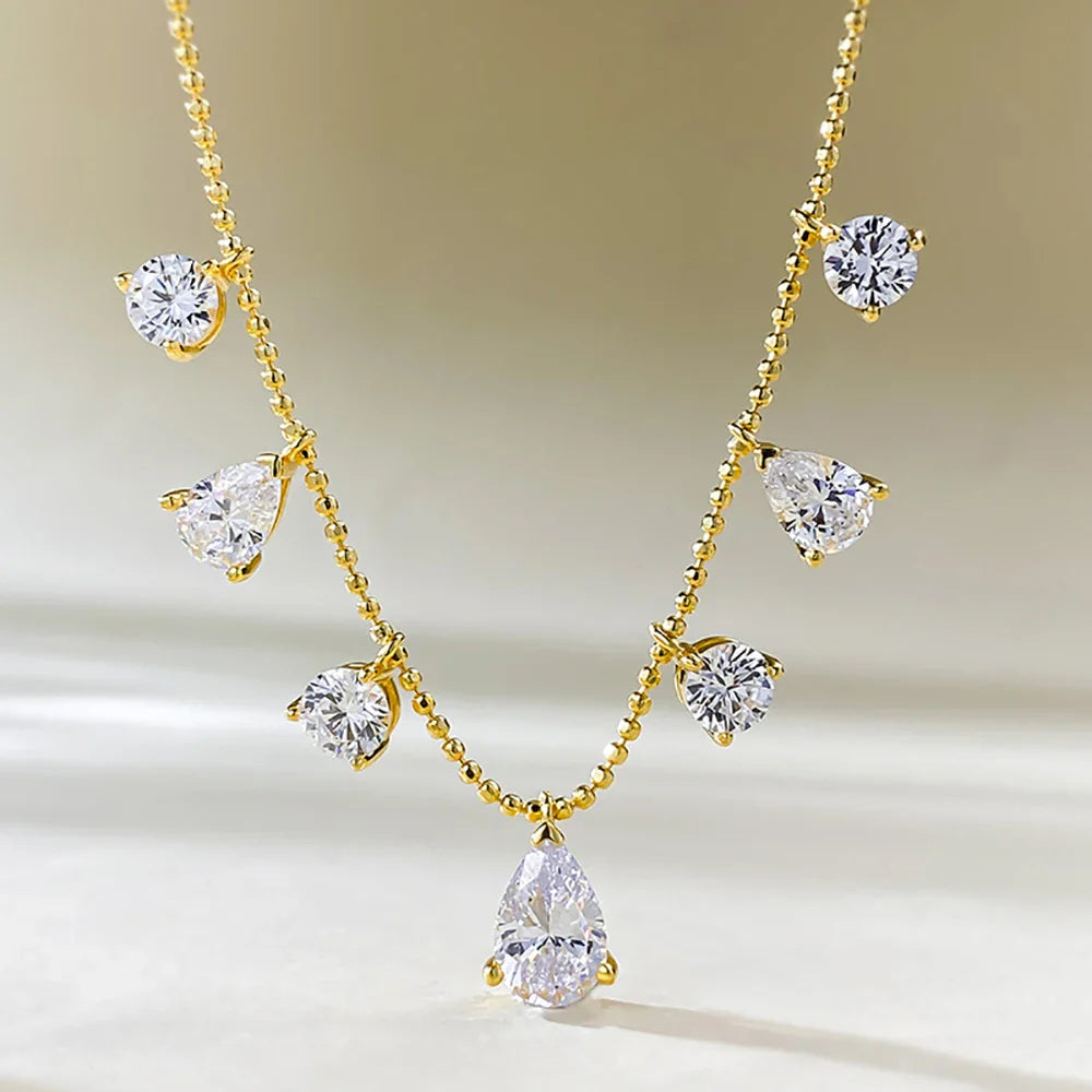 4.3Cttw Round/Waterdrop Moissanite Diamond Necklaces for Women 925 Sterling Silver Stacking NeckChain Choker with Certificate