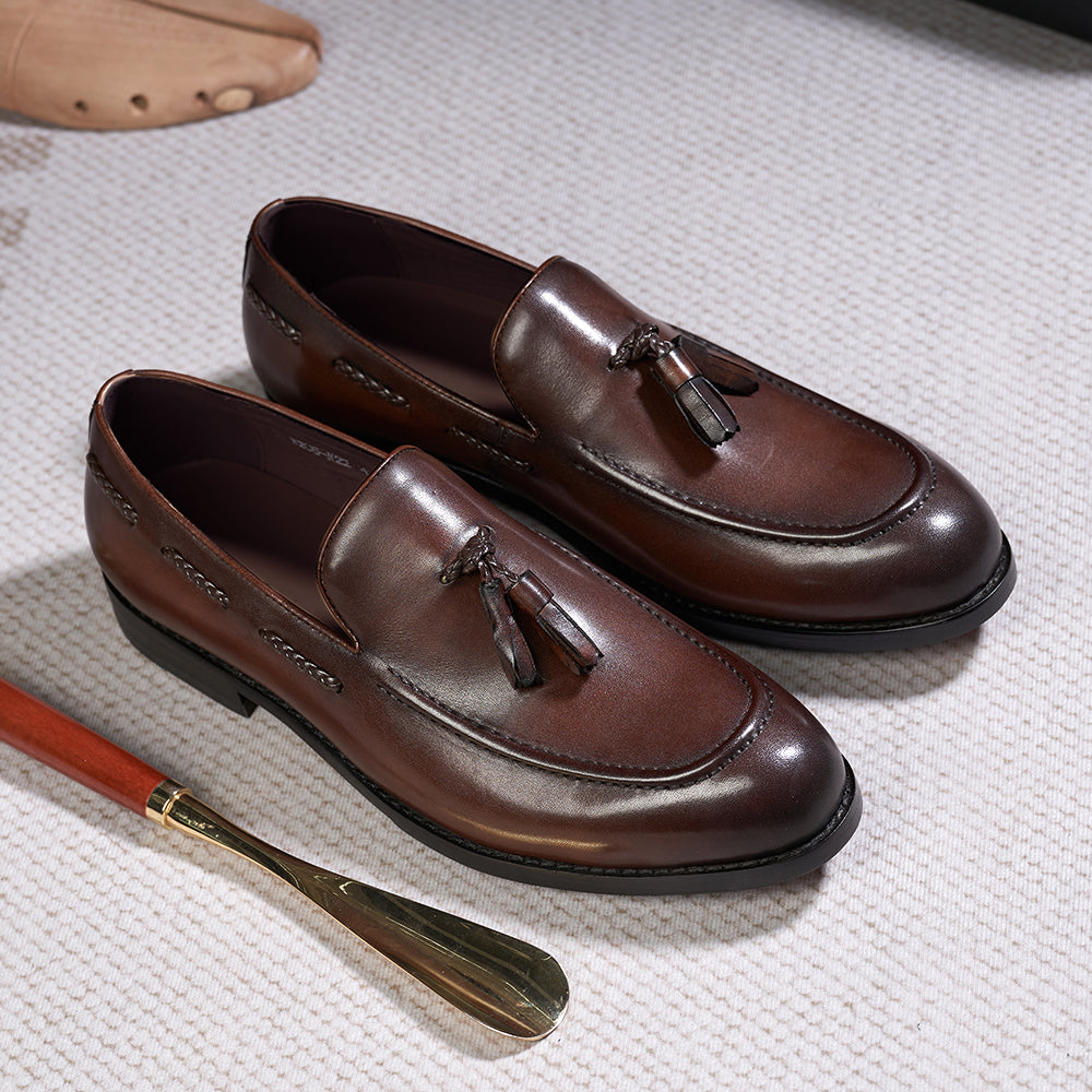 Classic Men's Genuine Leather Tassel Loafers Handmade Slip-On Casual Shoes Comfortable for Office Wedding Dressing Daily Wear