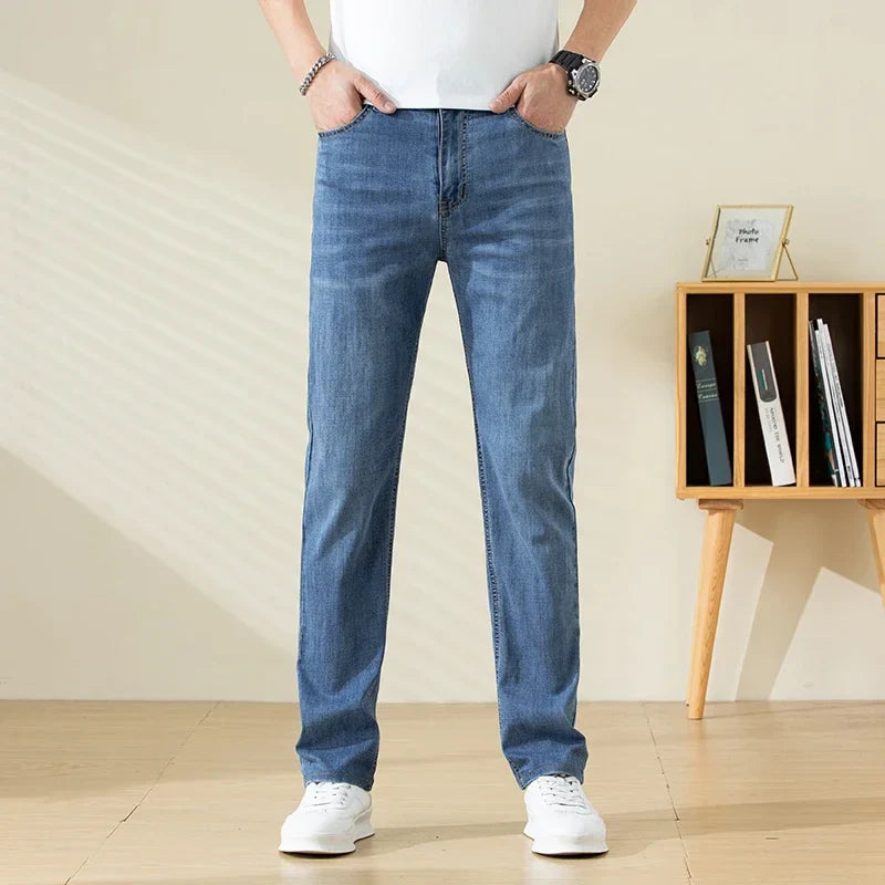 Summer Thin Mens Clothing Cowboys Slim Straight Jeans Men Denim Pants Casual Regular Fitness Men's Trousers Light Blue 2026 Y2K