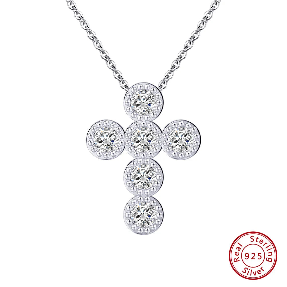 925 Sterling Silver Round CZ Cross Necklace for Women Dainty Simple Brilliant Prayer Religious Pendant Jewelry SN343