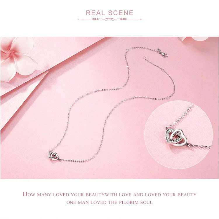 925 Sterling Silver Connected Heart Pendant Necklace for Girlfriend Valentine's Day Gift Fine Jewelry SCN181