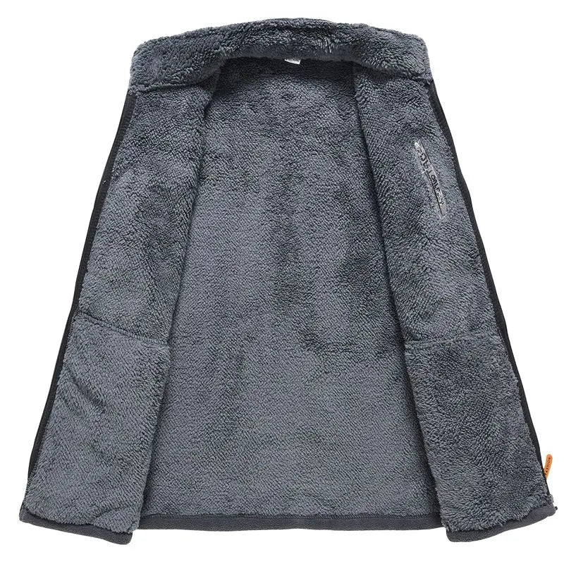 Men's Fleece Zip Up Outerwear Zipper Fleece-lined Stand Collar Thickened Outdoor Jacket Windproof Polar Fleece Coldproof Jackets