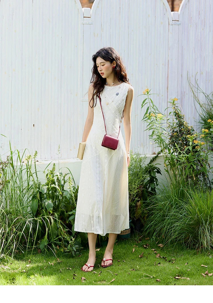 Asymmetric Lace Fishtail Dress 2026 Summer Flower Embroidery Sleeveless Elegant Dress Round Neck Long Dresses MXE35L2301