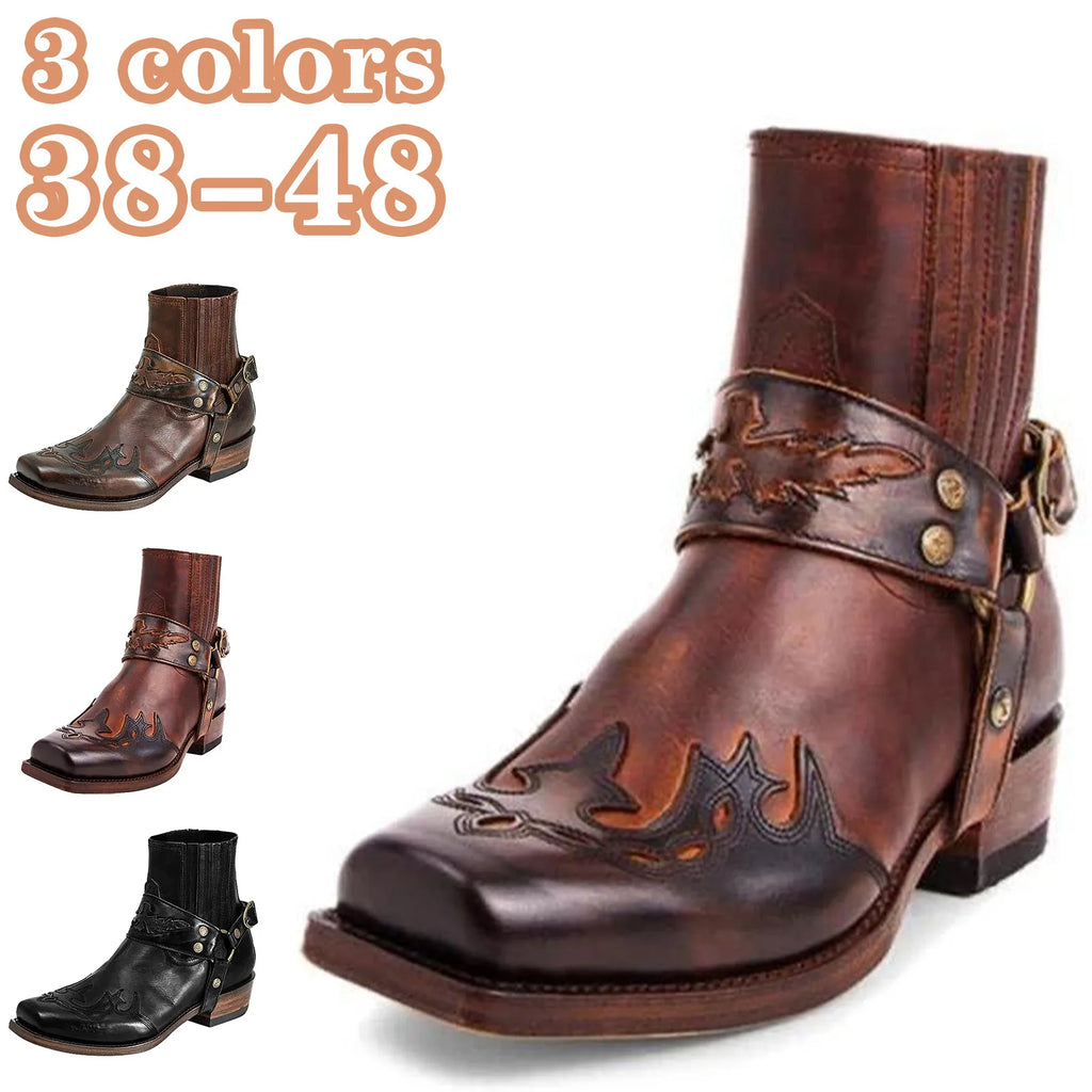Retro Square Toe Cowboy Short Boots
