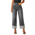 Women Baggy Jeans High Waisted Button up Denim Pants Elastic Cuffed Hem Straight Wide Leg Jeans with Pockets Streetwear