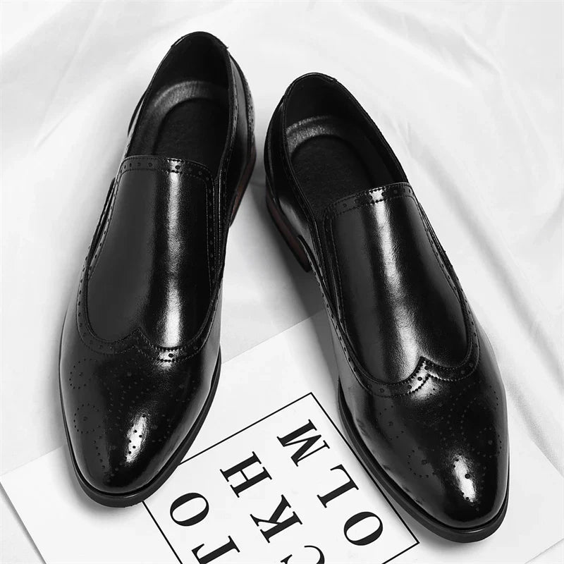 Men's Genuine Leather Brogue Loafers Dress Shoes with Wingtip Perforations Comfortable Business Casual Oxfords Office & Weddings