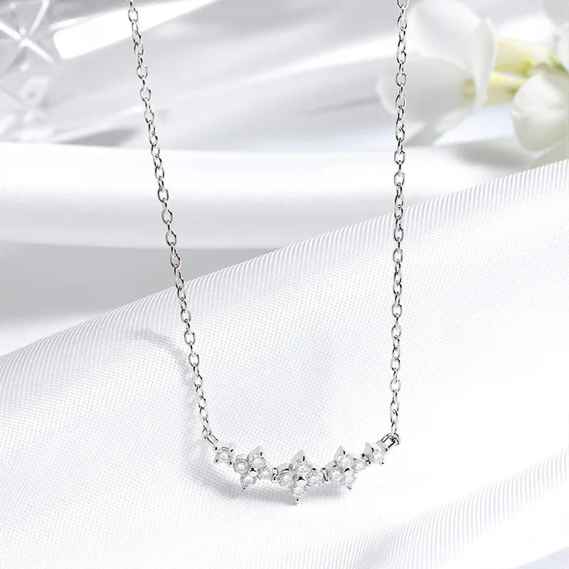 Flowers All Moissanite Necklace Gradient Smile Pendant for Women Girls Birthday Gift Couple Jewelry S925 Sterling Silver
