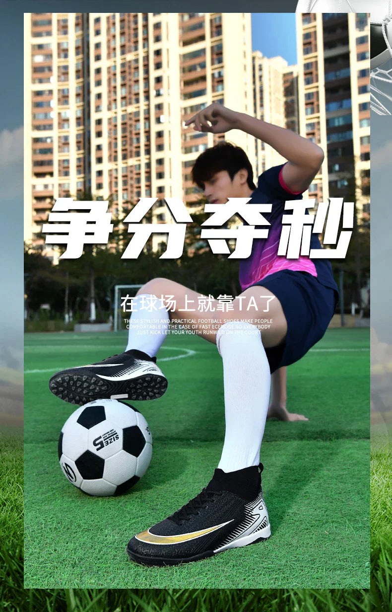 High Top Men Soccer Shoes Professional Football Boots Breathable Wear Resistant Training Match Sneakers Non Slip for Adult Sport