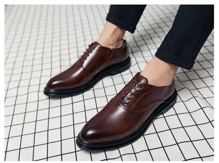 Business Formal Leather Shoes Men's Casual with Suit Low Top Solid Wedding Shoes Color Fashion Oxford Shoes Pointed Office