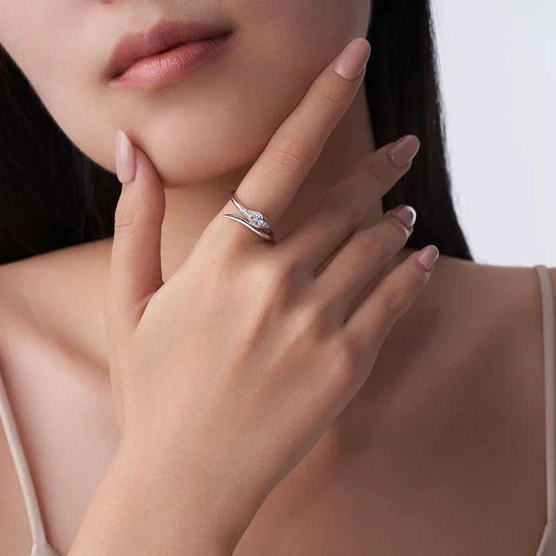 New All Moissanite Serpentine Rings for Women Index Finger Matching Band S925 Sterling Silver Plated 18K Gold Jewelry