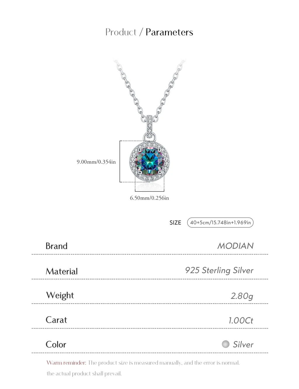 1CT Multicolor Round Moissanite Necklaces 925 Sterling Silver Luxury Classic Pendant Necklace For Women Fine Jewelry