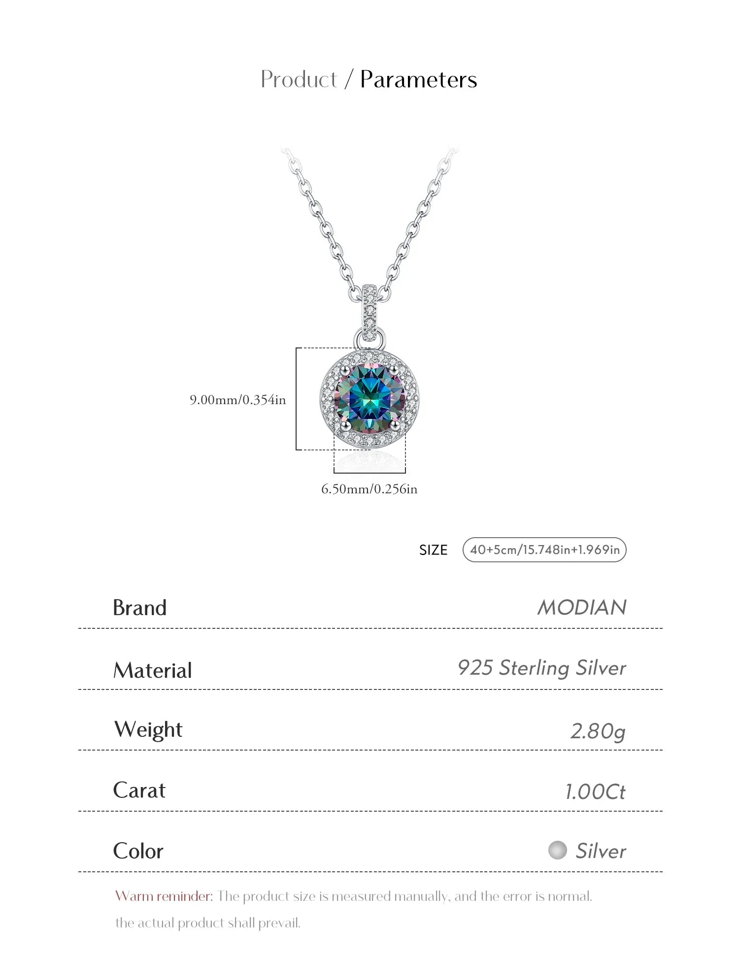 1CT Multicolor Round Moissanite Necklaces 925 Sterling Silver Luxury Classic Pendant Necklace For Women Fine Jewelry