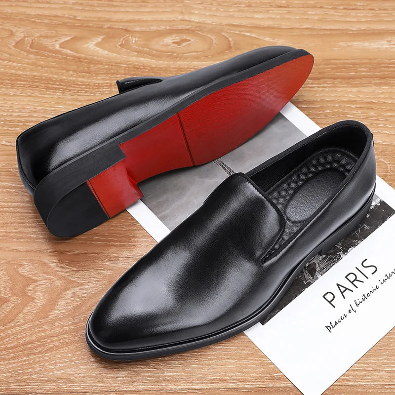 Italian brand mens Loafers Men's brown daily soft sole red sole patent leather shoes Outdoor business dress shoes big size：38-48