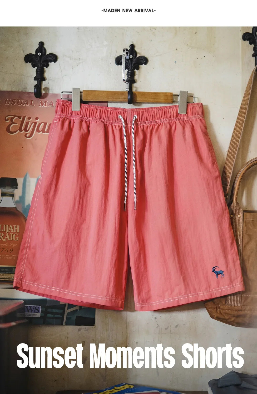 Men's American Retro Embroidered Woven Beach Shorts Lightweight Thin Five Inch Amekaji Style Daily Casual Summer Trousers