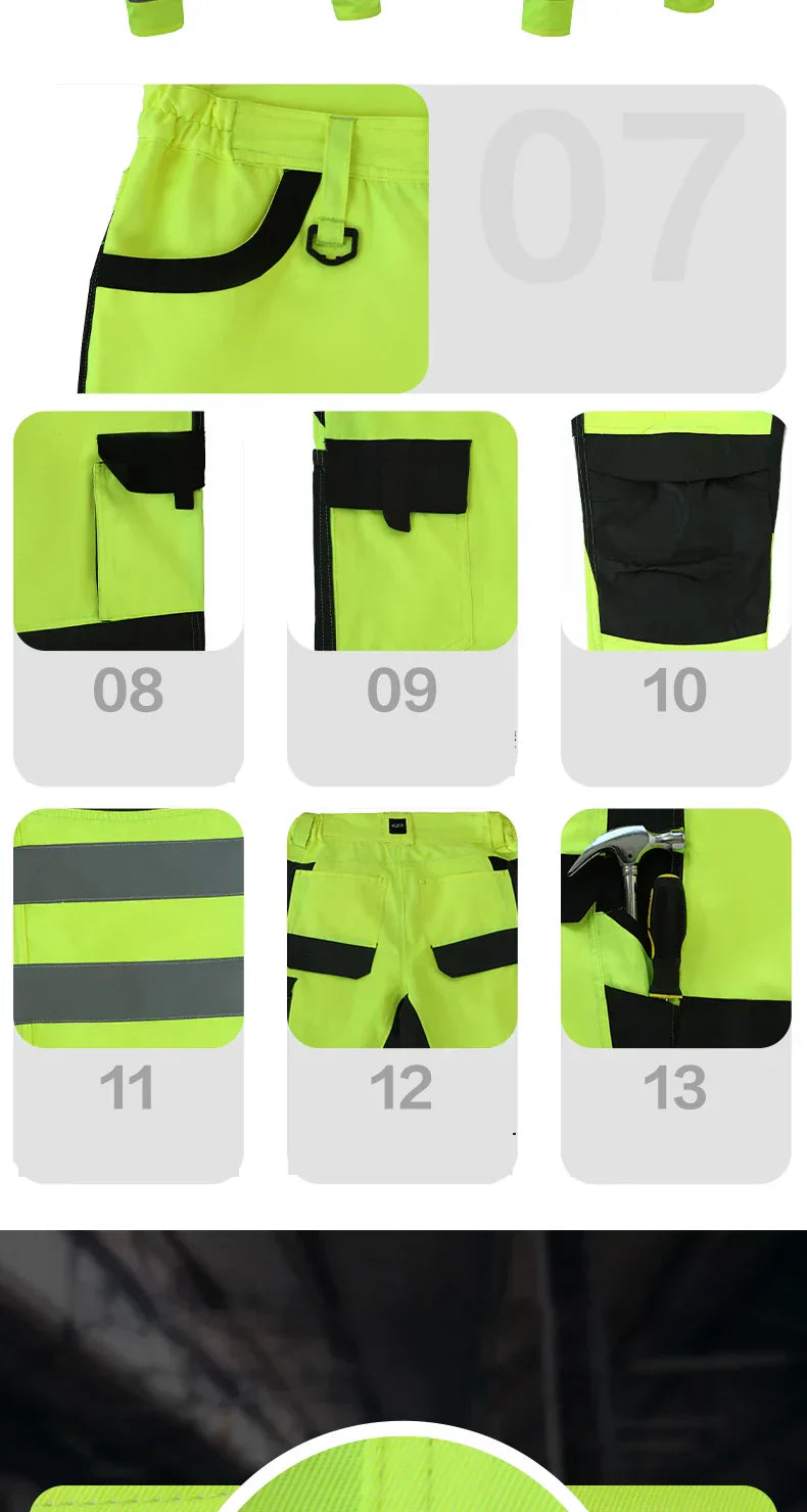 Men's Workwear Suit Work Suit Fluorescent Yellow Work Jacket and Pants Set with Multi Pockets Work Wear