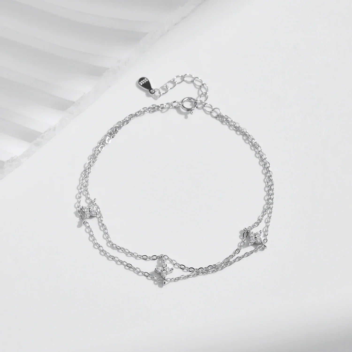 925 Sterling Silver Double-layer Four Leaf Clover Bracelet Trendy Chain Link Bracelets For Women Luxury Jewelry Gift