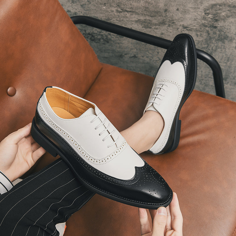 Men Wingtip Detail Dress Shoes, Business Two Tone Oxford Shoes For Wedding party