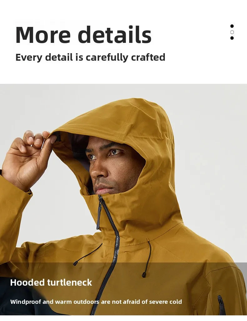 Autumn and Winter Hard-Shell Windbreaker Windproof Rainproof Breathable Outdoor Hiking Mountaineering Ski Suit Hooded Jacket