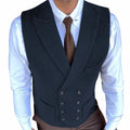Men Vest Gray Herringbone Solid With Lapel Double Button Waistcoats For Wedding Banquet Business Office Work Men Suit Vest