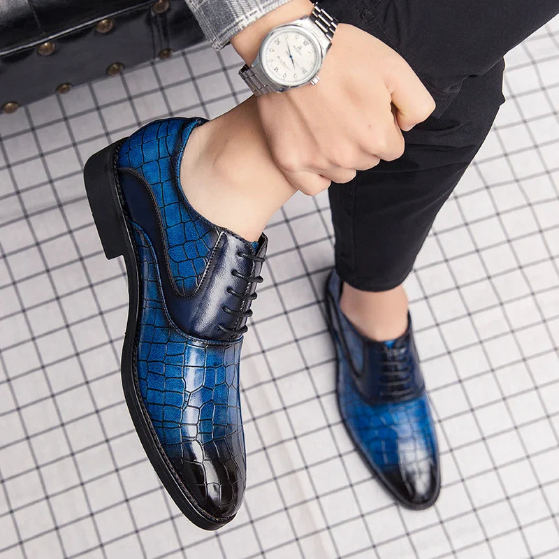 Spring Italian high-quality Blue Leather Shoes for Men men leather shoes Wedding Dress Shoes Patent mens loafers Big size:38-48