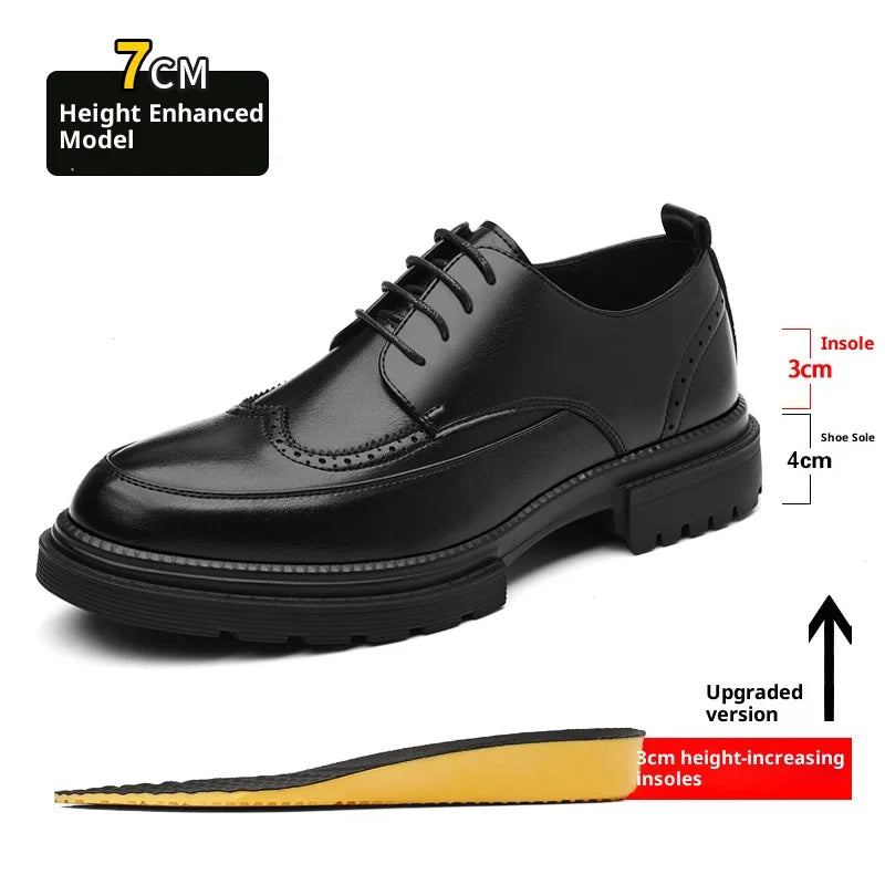 Big Size Men Height Increaseing Dress Brogue Shoes Gentleman Suit Elevator Shoes Oxford Invisible Heel 4/7/9CM Wedding Man Shoes
