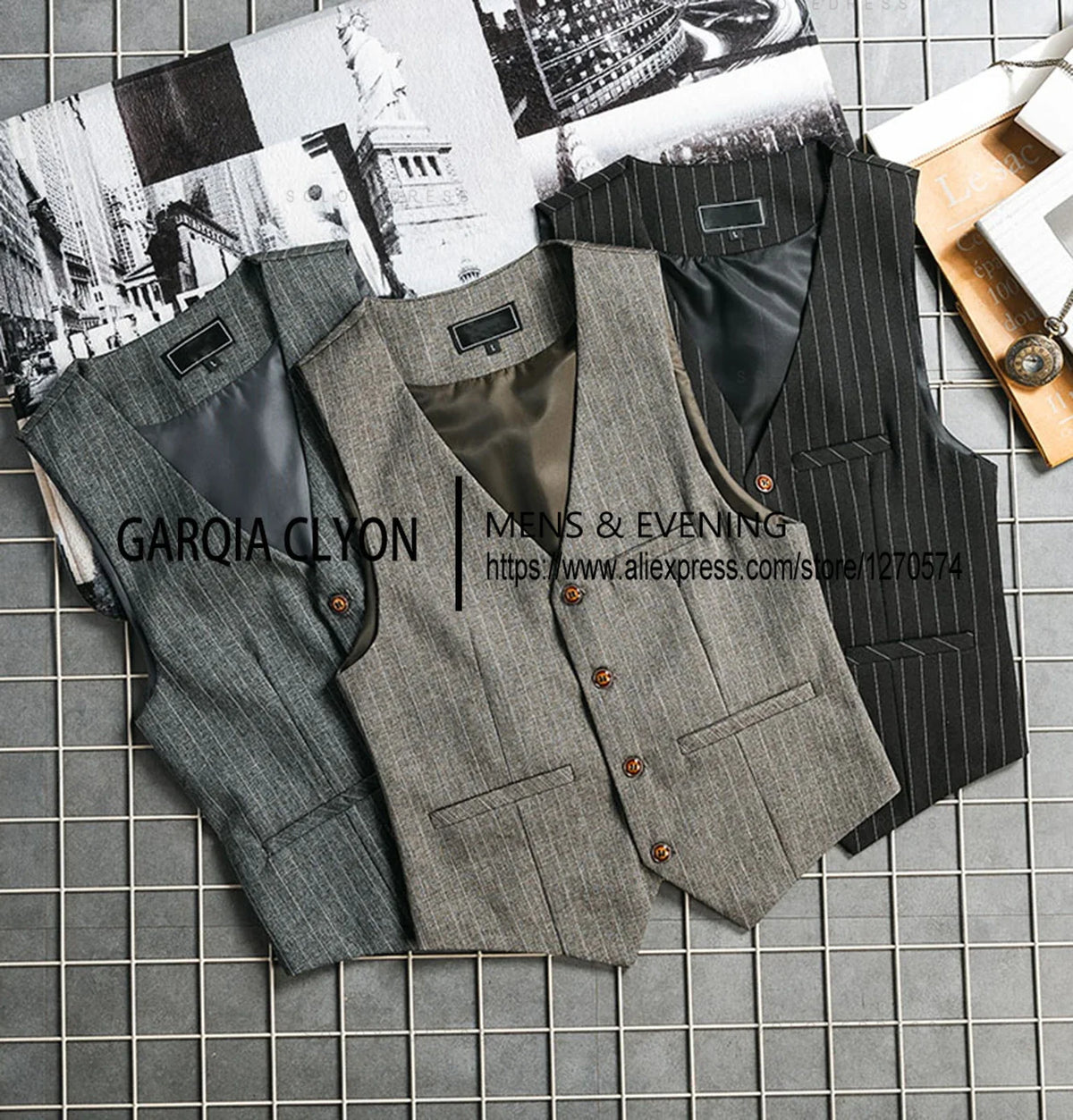 New V Neck Pinstripe Men's Vest Slime Fit Single Breasted Business Casual Men's Waistcoat For  Groomemsen Wedding
