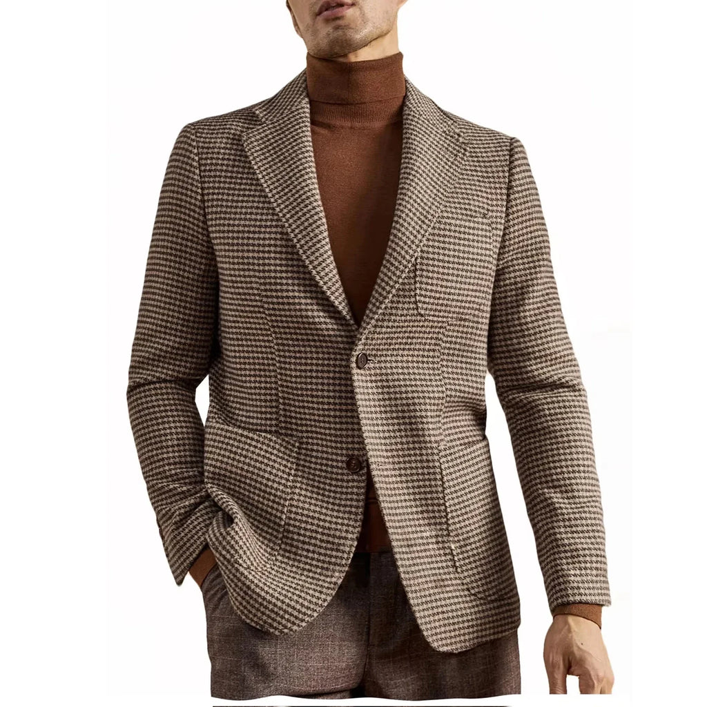 Men's Retro Suit Jacket English Style Casual Men's Large Size Jacket British Gentleman Wool Suit Trendy Tweed Houndstooth Suits
