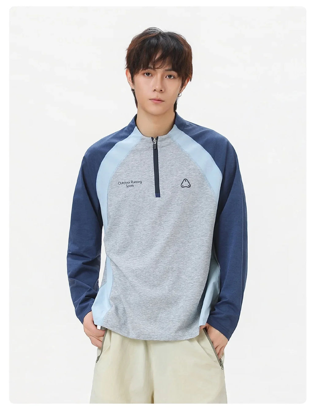 Men's Retro Colorblock Raglan Sleeve Long Sleeve T-Shirt – Loose Fit Half-Zip Athletic Top with Moisture-Wicking Fabric