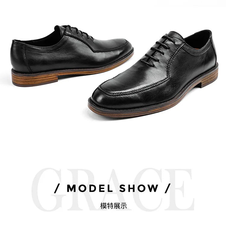Hot Genuine Leather Shoes Men Wedding Office Dress Shoes Brown Patina Handmade Lace-Up Shoes Business Oxford Footwear