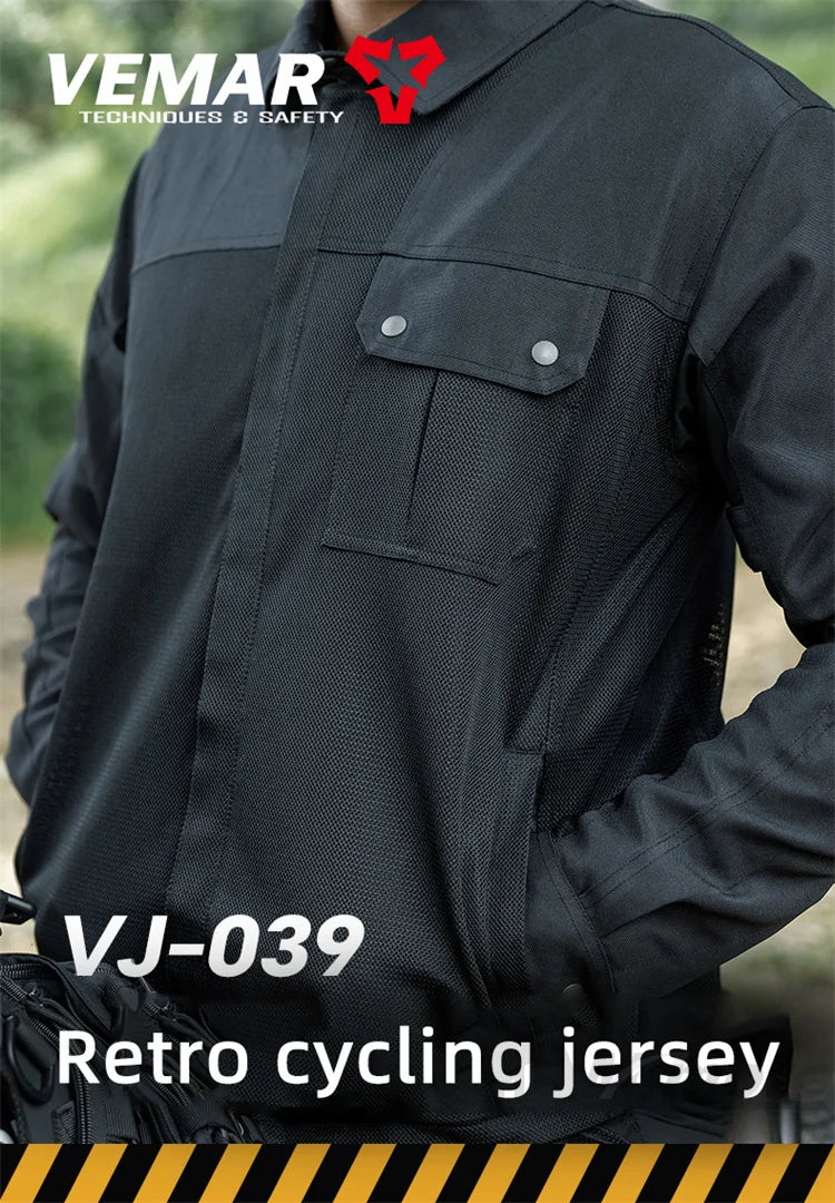 Men Motorcycle Jacket New Upgraded Summer Breathable Jacket CE Protective Retro Black Motorbike Motorcyclist Mesh Clothing