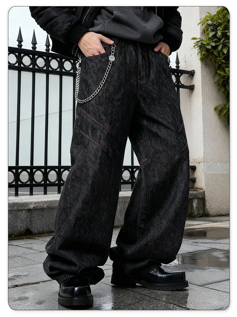 Four Seasons American Retro Men's Black Baggy Wide Leg Jeans Basic Style Business Casual Loose Denim Pants Unisex Street Jeans