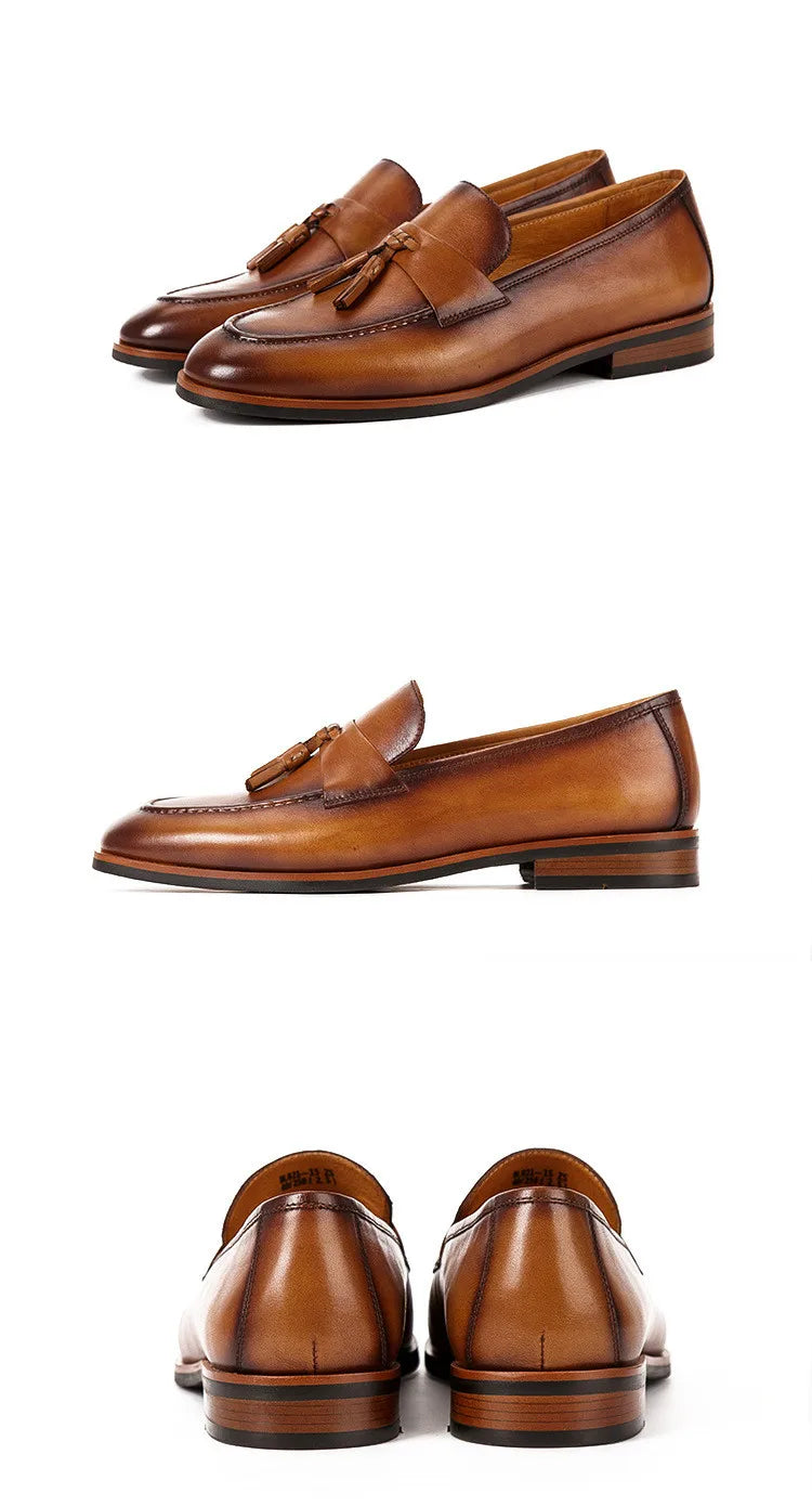 High-end Quality Retro Men's Shoes Fashion Casual Leather Shoes Head Cowhide Tassel Loafers Men Moccasins Italian Large Size 46