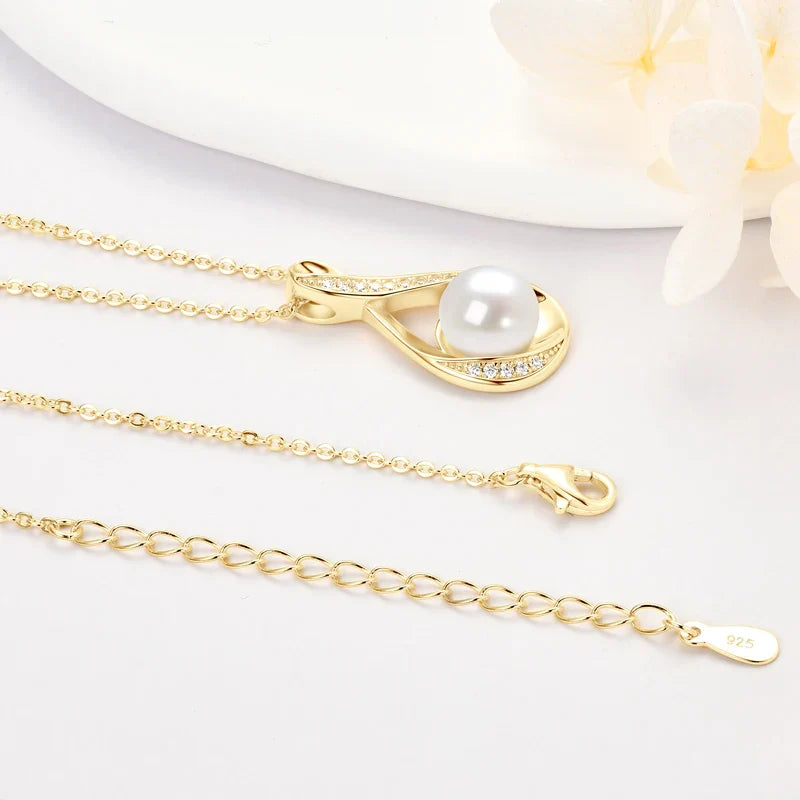 Moissanite Natural Freshwater Pearl Infinity Pendant Necklace & Earrings Sets for Women 925 Sterling Silver Wedding Jewelry Set