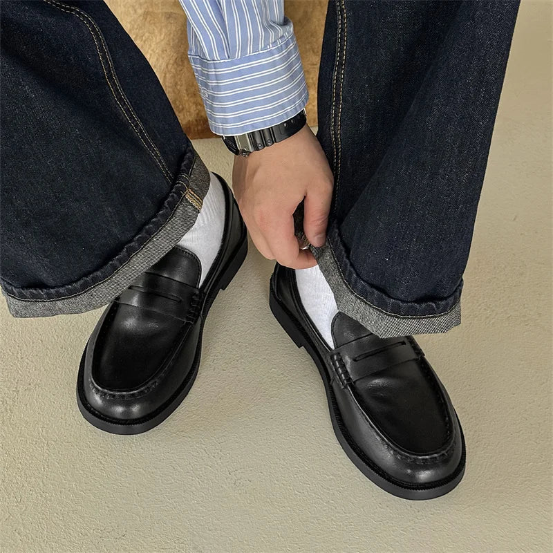 Handmade Mens Leather Loafers Non Slip Slip on Walking Flats Breathable Outdoor Casual Shoes for Man Work Office Driving Shoes