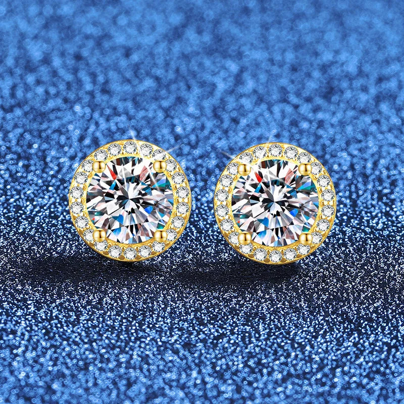 0.5ct 1ct 2ct Moissanite Stud Earrings For Women Party Bridal S925 Sterling Silver with Gold Plated Lab Diamond Earring