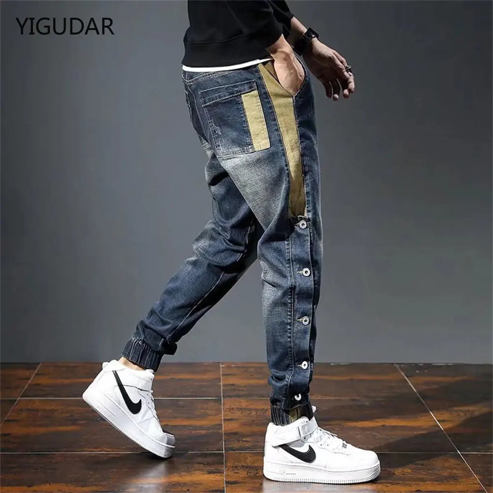 Mens Jeans Harem Pants Fashion Pockets Loose fit Baggy Moto Jeans
