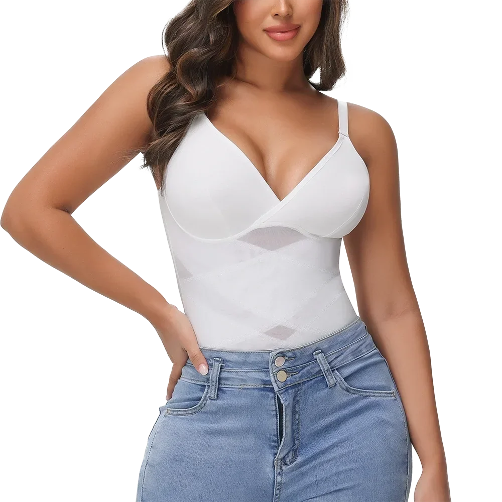 Cross Waist Bodysuit Sexy Women Briefs Shapewear with Film Coaster Mesh Breathable Suspender Top Tummy Control Ladies Underwear