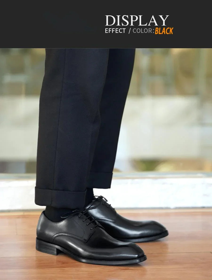Italian Flat Mens Dress Shoes Luxury Genuine Leather Brand Handmade Quality Square Toe Laces Up New Business Party Social Shoes