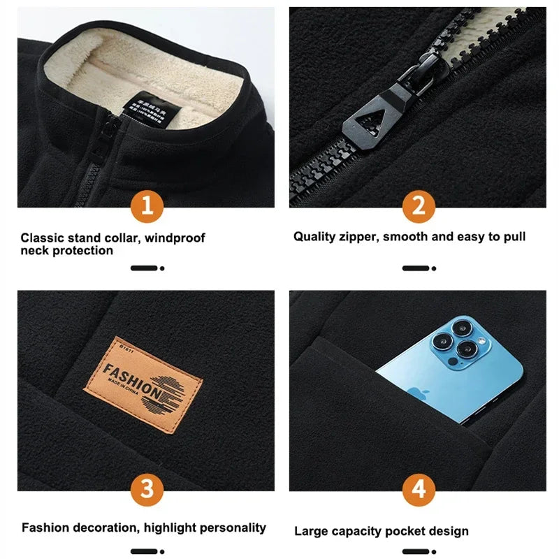 2024 Autumn and Winter Lambswool Vests Men New Warm Padded Stand-up Collar Large Size Casual Versatile Trend Jacket Shoulders