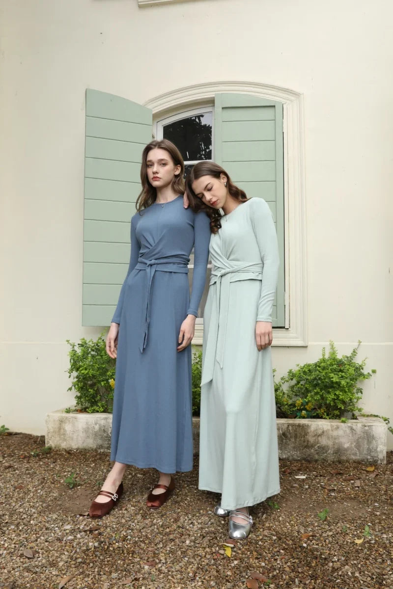 2025 summer ribbing closed-fit wrap tops + Aline dress high Stretch matching sets