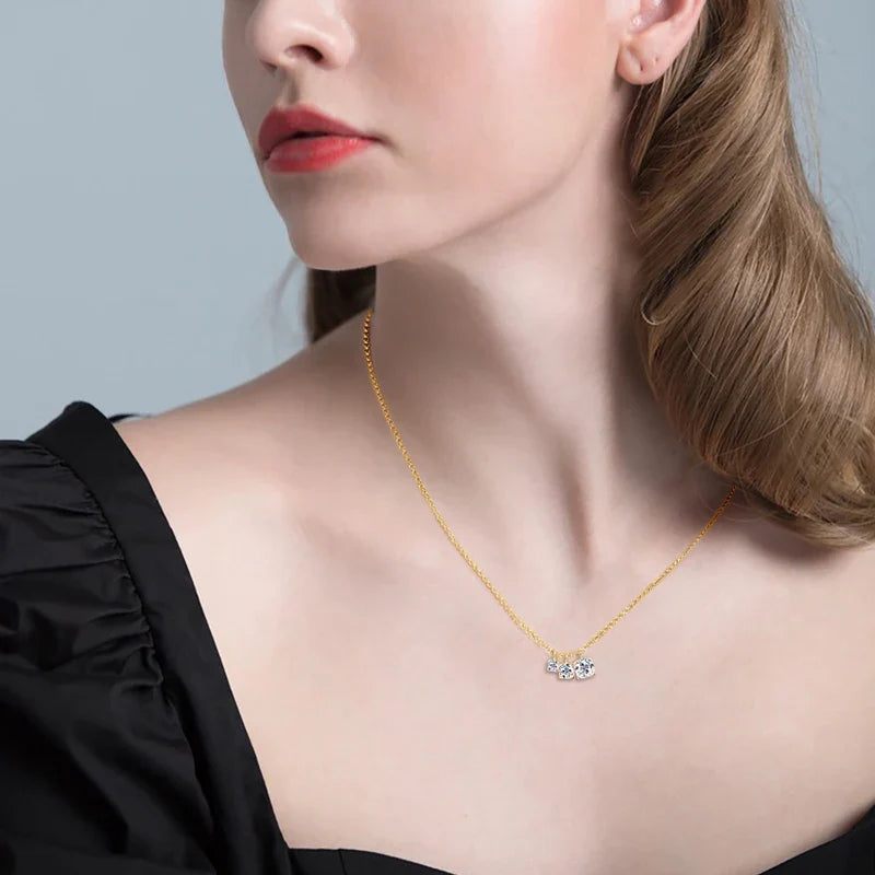 Three Stone Moissanite Pendant Necklace Niche 925 Sterling Silver Chain Necklaces for Women Collar Plata 925 Jewelry Gift