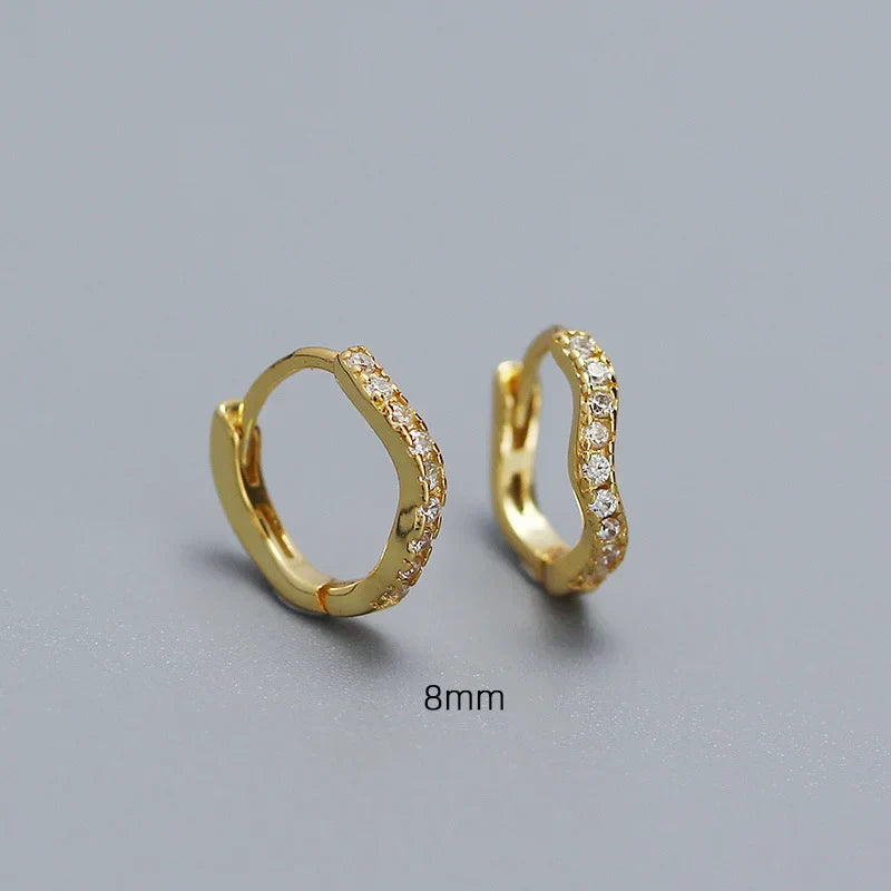 925 Sterling Silver Fashion Statement Gold Wavy Geometry Huggies Hoop Earrings for Women Bohemian Jewelry Ear Buckle Gift