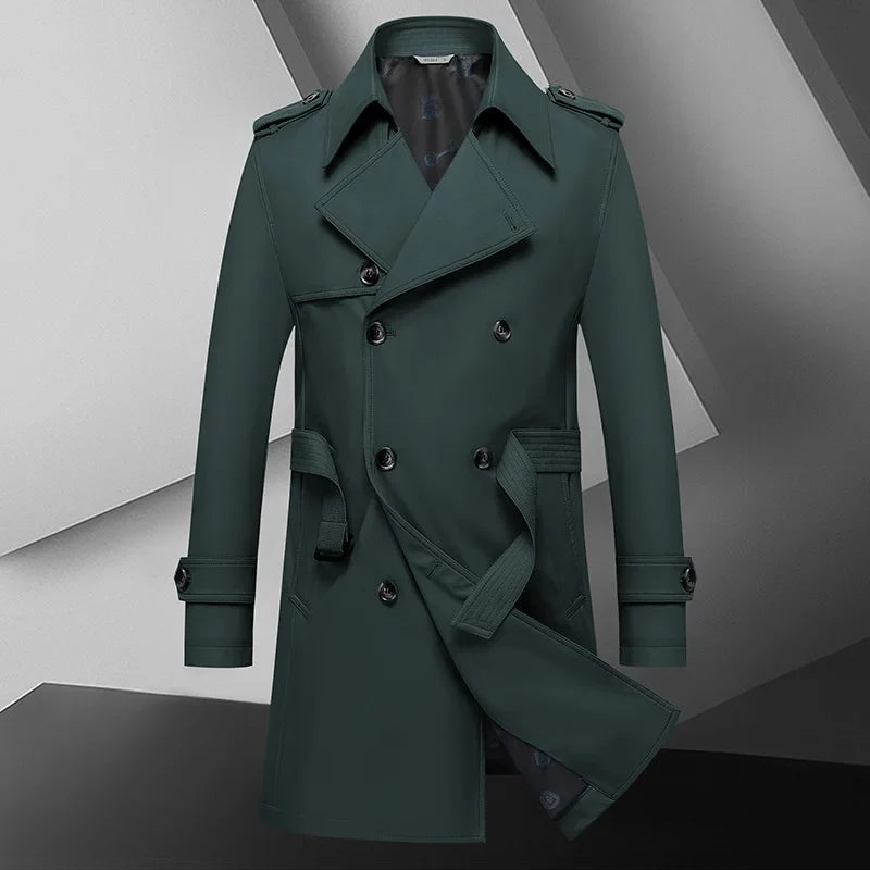 2024 Autumn New Men's Medium to Long Fashion Windbreaker Coat High Quality Double breasted British style Coat Series Belt Coat