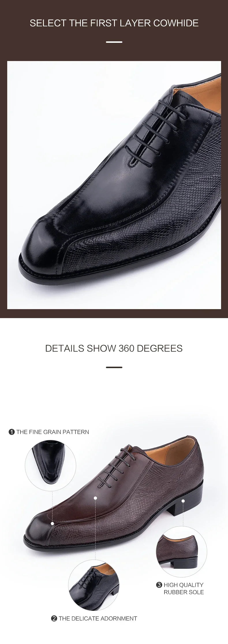 Deluxe Men's Leather Shoes Formal Dress Shoes Wedding Party  Oxford Handmade Comfortable Lace Up Genuine Leather Men's Shoe