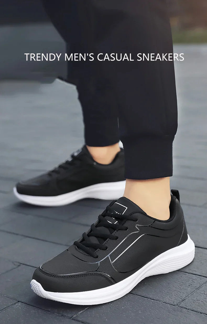2025 New Lightweight Men Casual Leather Sneakers Non-slip Breathable Male Outdoor Running Shoes Lace Up Soft Sport Shoes