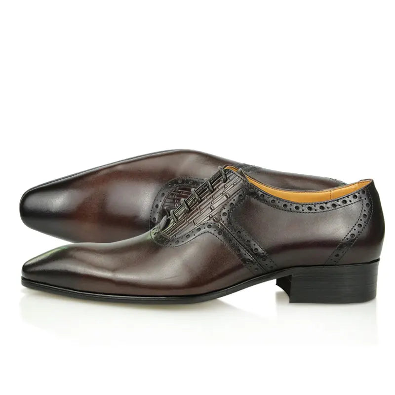 Mens Oxfords Shoes Business Lace-up Leather Office Brogue Pointed Formal Dress Wedding Party Shoe for Coffee Black Plus Size